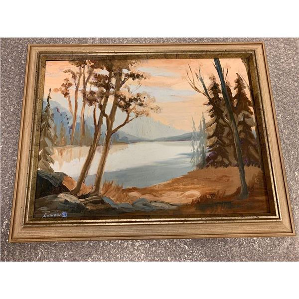 "Rust and Blue" Framed Oil on canvas by Carol Cowan Painting 16 x 12 Frame 19 x 15