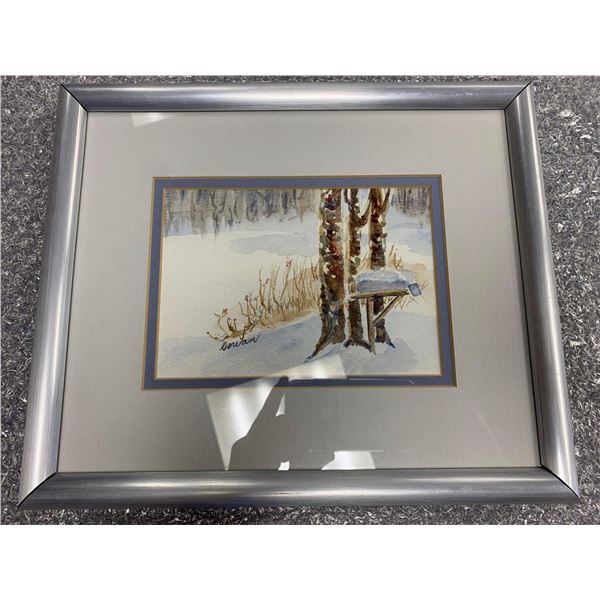 "Winter Trees with Rural Mail Box" framed by Carol Cowan Painting 6 x 5 Frame 12 x 10