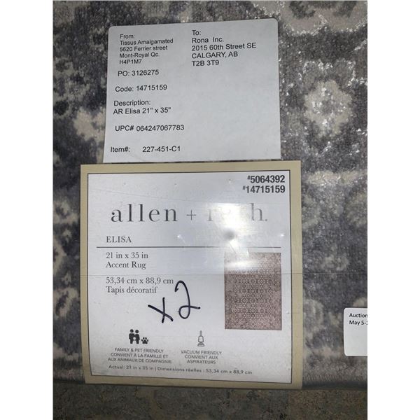 Allen & Roth Elisa 21" x 35" Accent Rugs Lot of 2