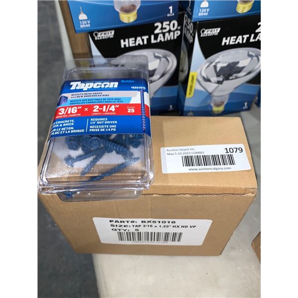 TapCon Tap 3/16" x 2 1/4" For Concrete, Block & Brick 25pcs per box Lot of 5