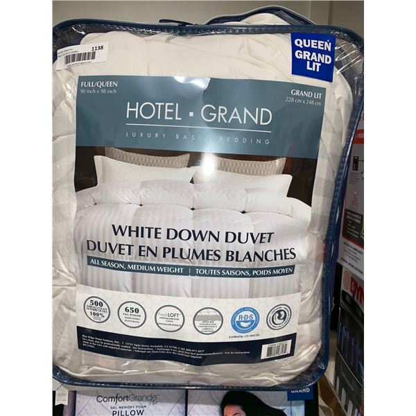Hotel Grand White Down Duvet All Season Medium Weight Queen