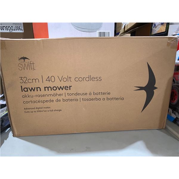 Swift 40V 32cm Cordless Lawnmower, Brushless Battery Lawn Mower with 2-in-1 Mulch and Catch 30L Gras