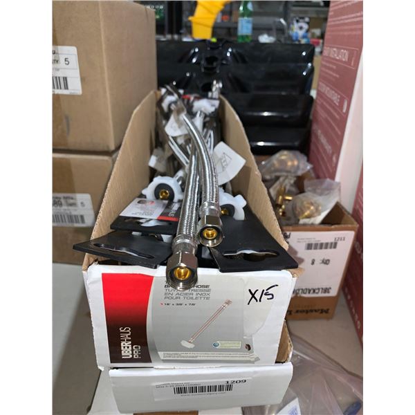 UberHaus Pro Toilet SS Braided Hose 16"x3/8"x7/8" LOT of 15