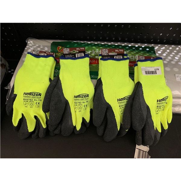 Horizon Thermo Grip Plus XL Latex Dipped Work Gloves Lot of 4