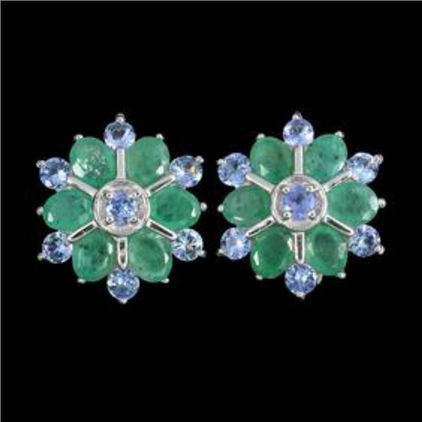 Natural Colombian Emerald & Tanzanite Earrings