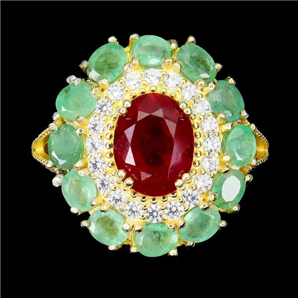 Natural Colombian Emerald & Pigeon Blood Red Ruby Ring