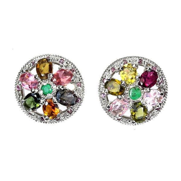 Natural Tourmaline Colombian Emerald Rhodolite Garnet Earrings