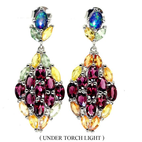 Natural Black Opal Rhodolite Garnet Sapphire Earrings