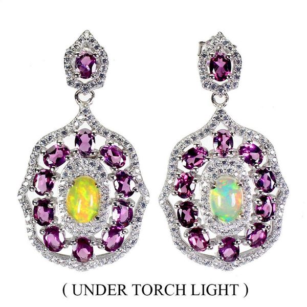 Natural White Opal & Rhodolite Garnet Earrings