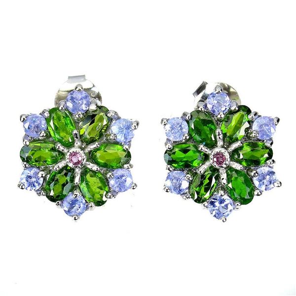 Natural Chrome Diopside Rhodolite Tanzanite Earrings