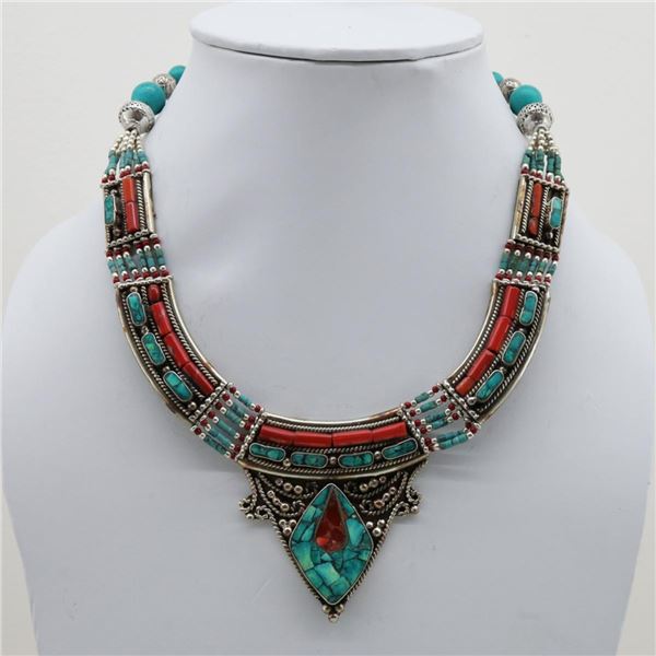 Tibet Natural Stone Tribal Queen Royal Necklace
