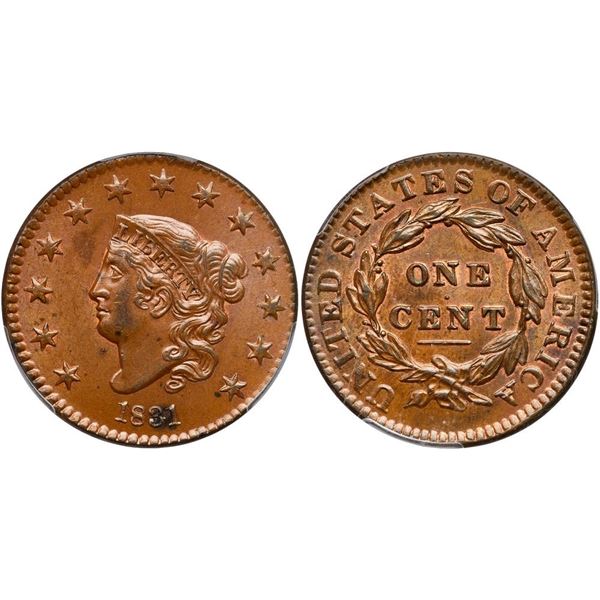 1831 N-3 R1 Medium Letters PCGS graded MS63 Brown