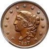 Image 2 : 1837 N-4 R2 Plain Hair Cord, Medium Letters PCGS graded MS65 Brown