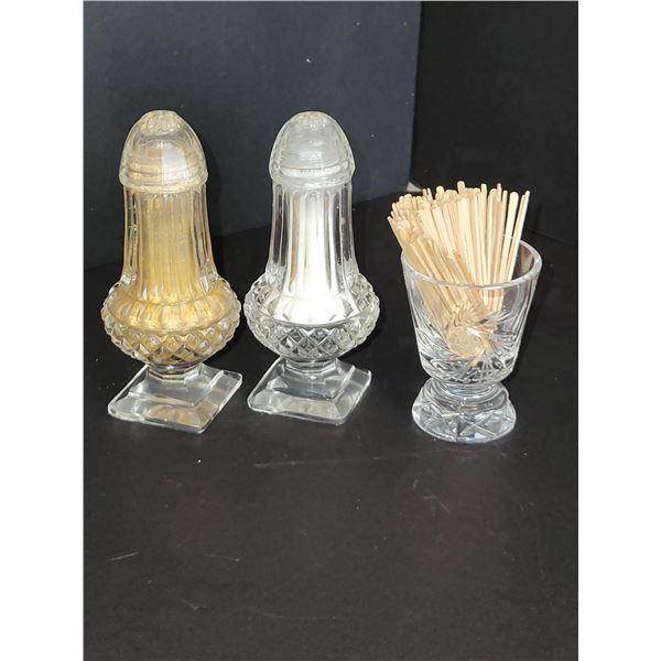 WATERFORD CRYSTAL SALT AND PEPPER SHAKER AND TOOTHPICK HOLDER
