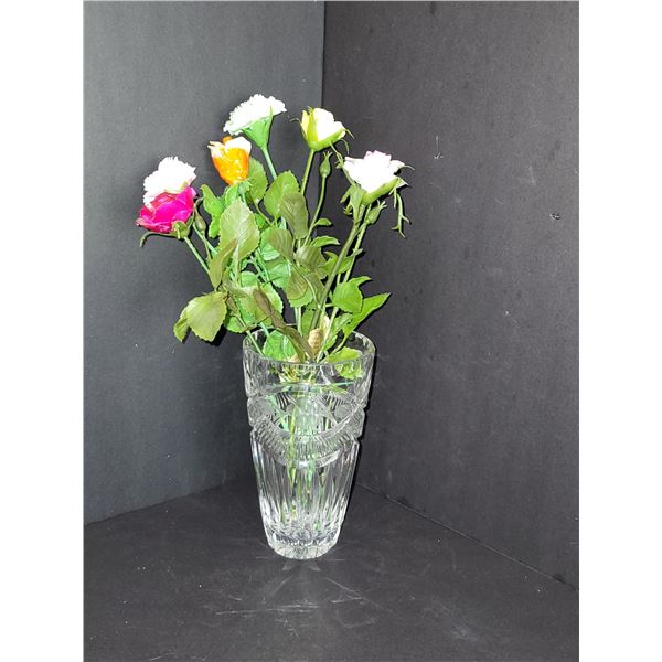 WATERFORD VASE WITH VINTAGE FAUX CHINA FLOWERS