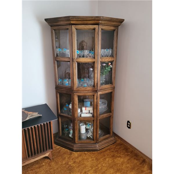 MID CENTURY CORNER CURIO CABINET