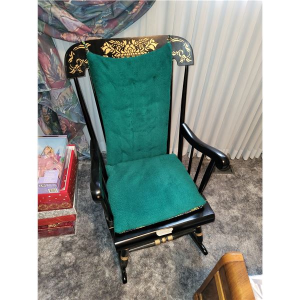 1950S BLACK ROCKING CHAIR WITH HARVEST STENCIL