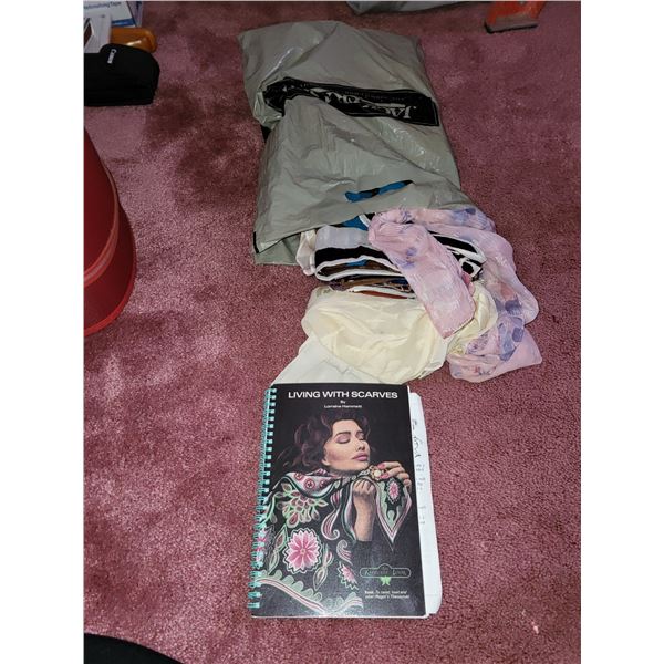 BAG OF VINTAGE SCARVES AND SCARF BOOK