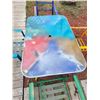 Image 2 : RAINBOW GLASS PATIO TABLE WITH 4 MATCHING CHAIRS