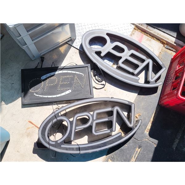 LOT OF 3 LIGHTED OPEN SIGNS FOR BUSINESS