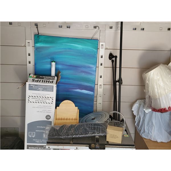 RANDOM LOT OF ITEMS INCLUDING LARGE CANVAS