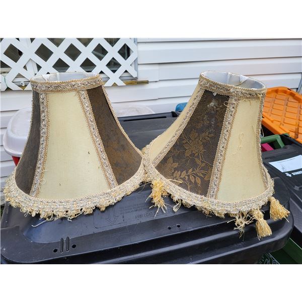 BROWN AND BEIGE TASSELLED LAMPSHADES (2)