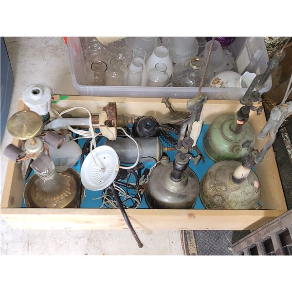 BOX OF ANTIQUE LIGHITNG