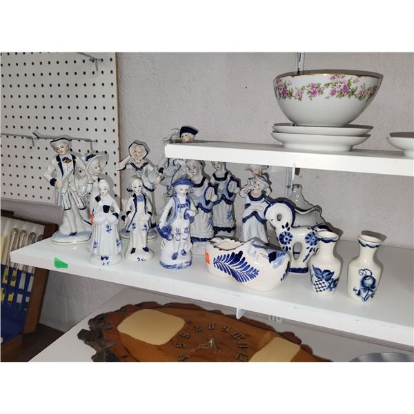 LARGE LOT OF BLUE AND WHITE CERAMICS DELFT BLUE(?) (17 PIECES)