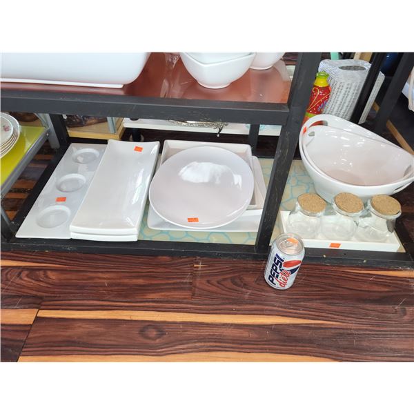 SHELF OF WHITE DISHWARE LOT 5 (13 PIECES)