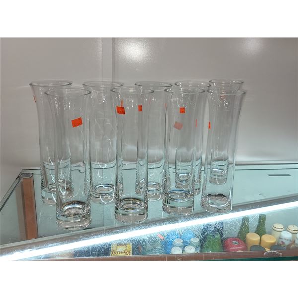 LOT OF 9 TALL CLEAR GLASS CENTERPIECES VASES