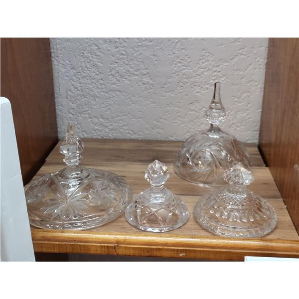 LOT OF VARIOUS CRYSTAL CANDY DISH LIDS