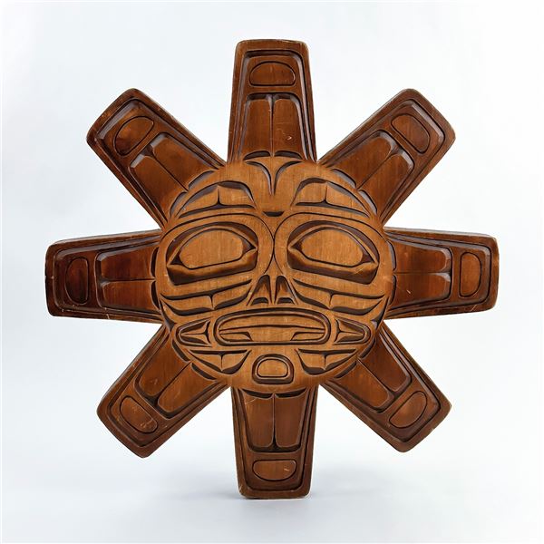 NATIVE AMERICAN SUN MASK WOOD CARVING - SIGNED