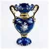 Image 1 : LARGE ORNATE COBALT BLUE FLORAL & GOLD TRIM VASE