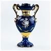 Image 2 : LARGE ORNATE COBALT BLUE FLORAL & GOLD TRIM VASE