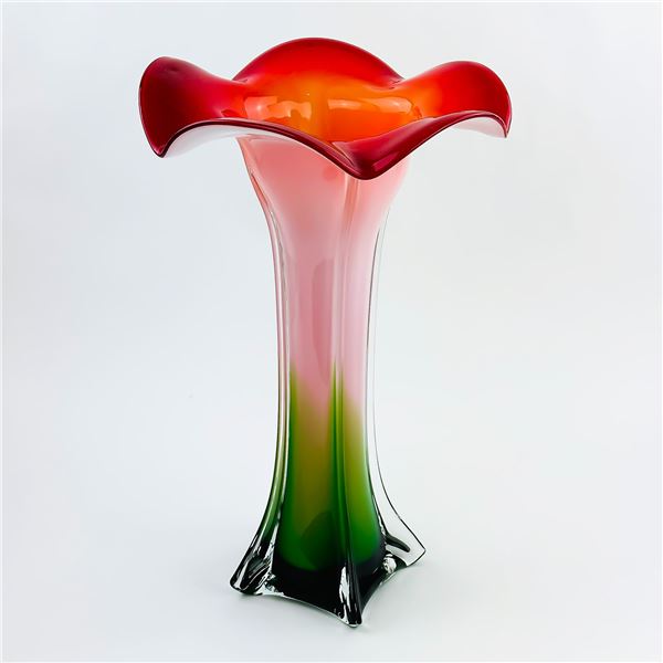 LARGE HAND BLOWN ART GLASS VASE - MURANO STYLE