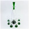 Image 1 : VINTAGE CLEAR & GREEN GLASS DECANTER & 6 GLASSES
