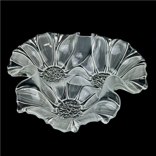 VTG MIKASA 3-PART FROSTED SUNFLOWER STYLED DISH