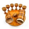 Image 3 : WOODEN BOTTLE & WINE GOBLETS SET - PYROGRAPHY