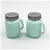 Image 1 : PAIR OF TEAL BLUE MASON JAR SALT & PEPPER SHAKERS