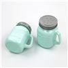 Image 3 : PAIR OF TEAL BLUE MASON JAR SALT & PEPPER SHAKERS