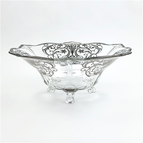 FOOTED 11.5”  CLEAR GLASS BOWL - SILVER OVERLAY