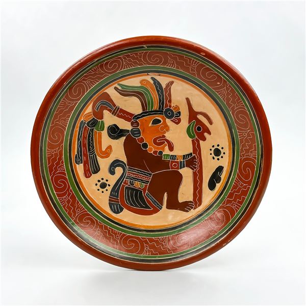 VTG MAYAN POLYCHROME STYLE POTTERY BOWL PLATE