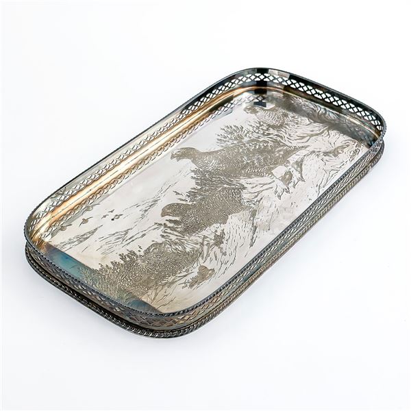 SILVER PLATED FAMOUS GROUSE SCOTCH WHISKEY TRAY