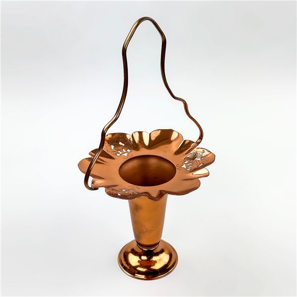 VENETIAN COPPER FLOWER VASE BASKET WITH HANDLE
