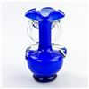 Image 1 : VINTAGE HAND BLOWN BLUE & WHITE ART GLASS VASE