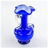 Image 2 : VINTAGE HAND BLOWN BLUE & WHITE ART GLASS VASE