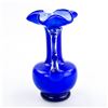 Image 3 : VINTAGE HAND BLOWN BLUE & WHITE ART GLASS VASE