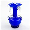 Image 4 : VINTAGE HAND BLOWN BLUE & WHITE ART GLASS VASE