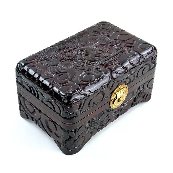 HAND CARVED LAQUER TYPE WOODEN JEWELRY BOX