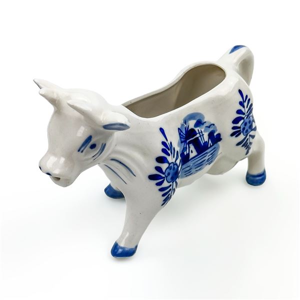 LARGE DELFT BLUE PORCELAIN COW CREAMER FIGURINE